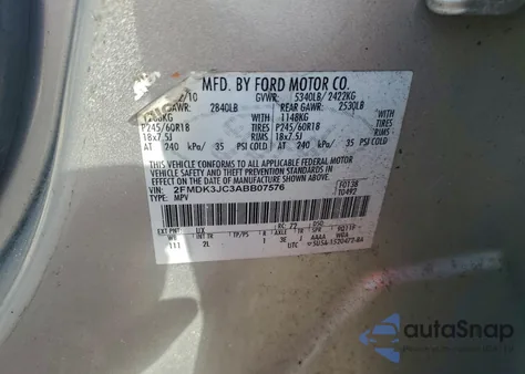 2010 Ford Edge Sel из США, поврежденный, VIN 2FMDK3JC3ABB07576